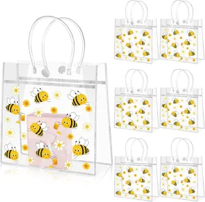 30Pcs Bee Clear Gift Bag with Handle PVC Honey Bee Party Goodie Treat Bags Snack Bag for Bees Theme Birthday Gender Reveal Baby Shower Party FavorDecoration Supplies,7.87 x 7.87 x 3.15 Inch