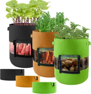 360° Visible Grow Bags for Potatoes, 3 PCS 11 Gallon Felt Potato Grower Planter Nonwoven Fabric Pots with Flap Handle Harvest Window 3 PCS Shade Cloth Potato Containers for Growing Potatoes Vegetables
