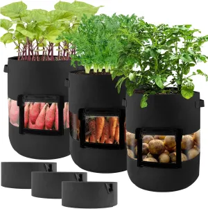 360° Visible Grow Bags for Potatoes, 3 PCS 11 Gallon Felt Potato Growing Containers Black Nonwoven Fabric Pots Garden Planting Bag with Handle Harvest Window 3PCS Shade Cloth for Tomato Vegetables