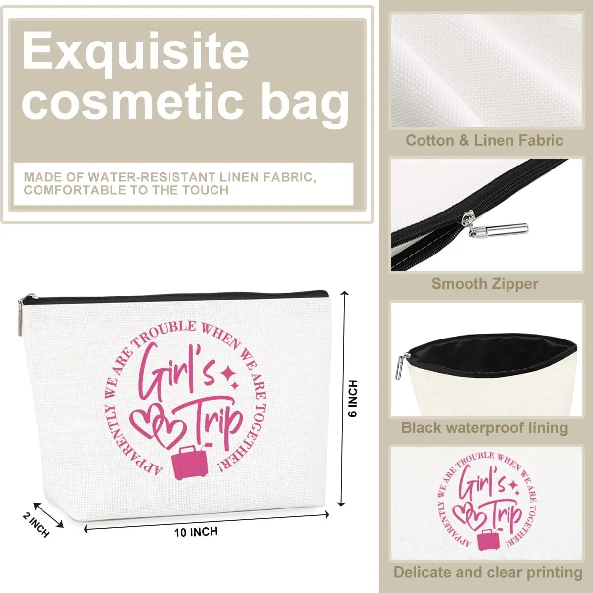 3Pcs Girls Trip Gifts Favors Girls Weekend Gifts for Women Makeup Bag Cosmetic Bag Girls Trip Essentials Weekend Bag Coin Purse for Sister Niece Friend Daughter Coworker Graduation Christmas Birthday