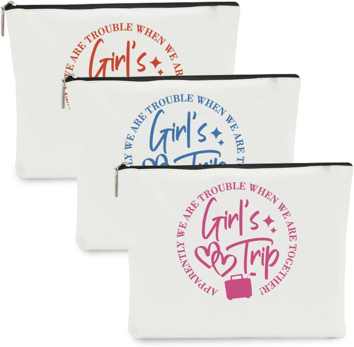 3Pcs Girls Trip Gifts Favors Girls Weekend Gifts for Women Makeup Bag Cosmetic Bag Girls Trip Essentials Weekend Bag Coin Purse for Sister Niece Friend Daughter Coworker Graduation Christmas Birthday