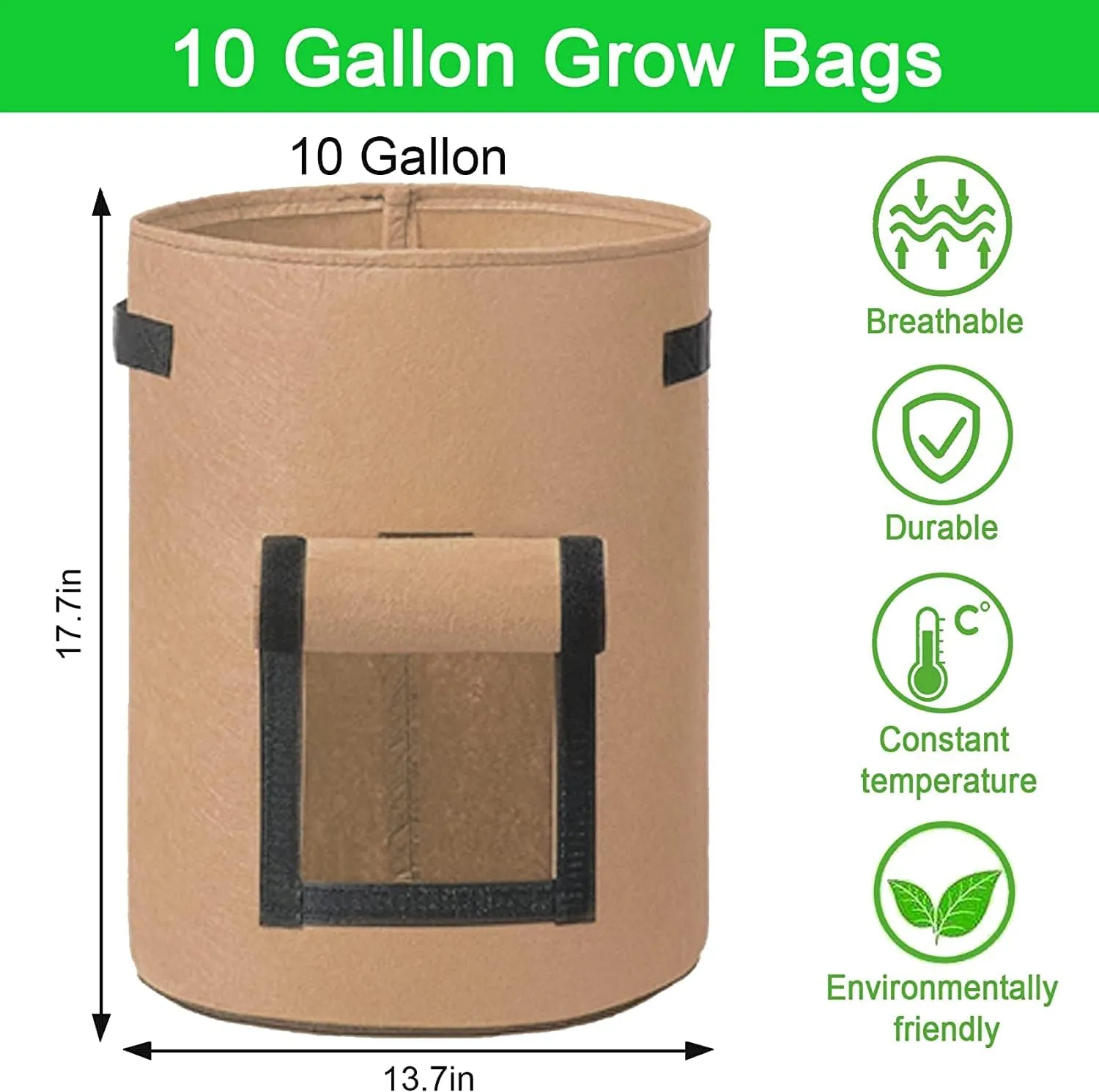 4 Pack Potato Grow Bags 10 Gallon with Flap, Heavy Duty Fabric Grow Bags with Handle and Harvest Window, Non-Woven Planter Pot Plant Garden Bags to Grow Vegetables Potato Tomato, Brown