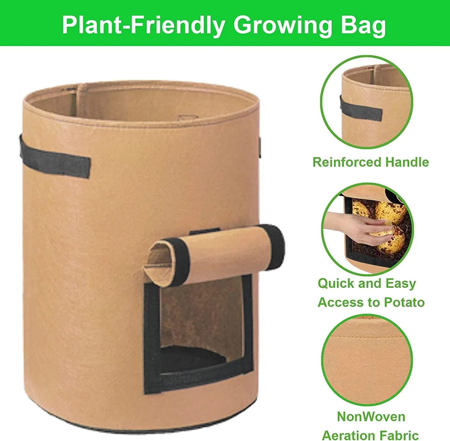 4 Pack Potato Grow Bags 10 Gallon with Flap, Heavy Duty Fabric Grow Bags with Handle and Harvest Window, Non-Woven Planter Pot Plant Garden Bags to Grow Vegetables Potato Tomato, Brown
