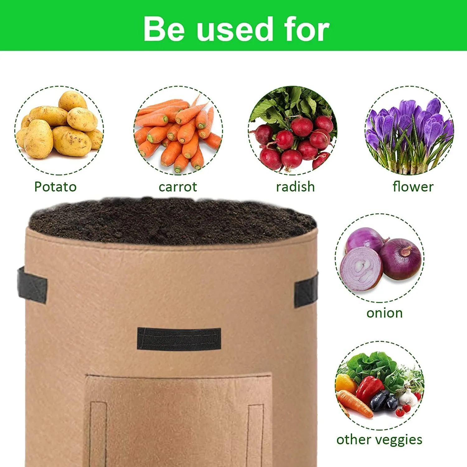 4 Pack Potato Grow Bags 10 Gallon with Flap, Heavy Duty Fabric Grow Bags with Handle and Harvest Window, Non-Woven Planter Pot Plant Garden Bags to Grow Vegetables Potato Tomato, Brown