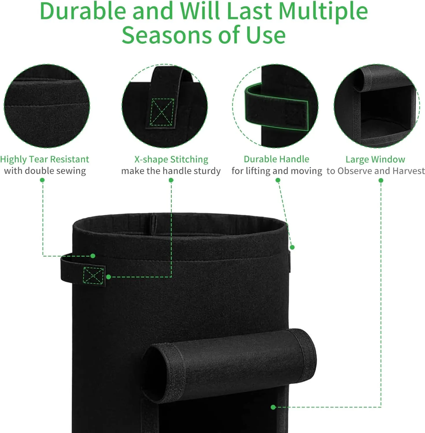 4 Pack Potato Grow Bags 10 Gallon with Flap, Heavy Duty Fabric with Handle and Harvest Window, Non-Woven Planter Pot Plant Garden Bags to Grow Vegetables Tomato, Black