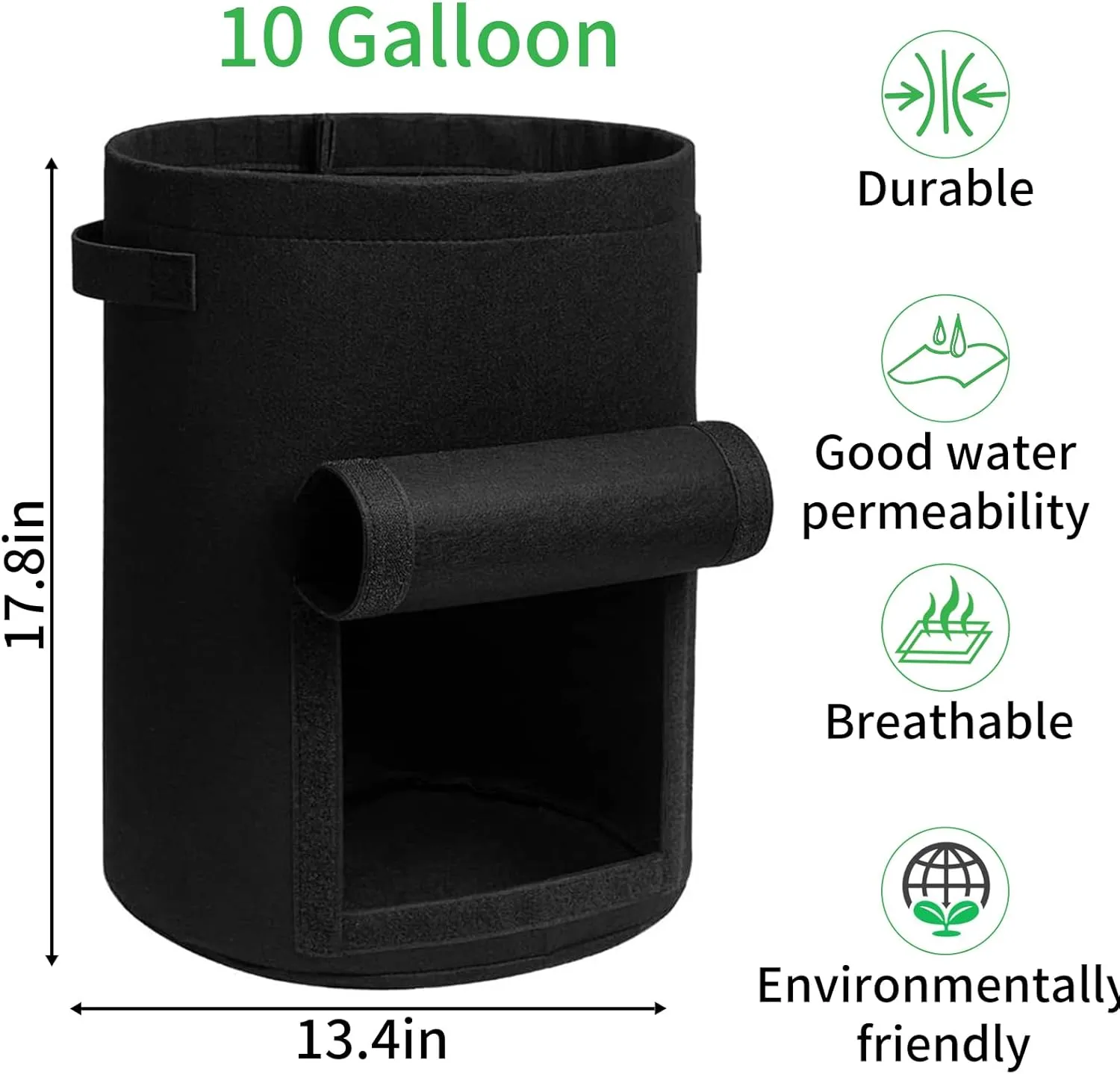 4 Pack Potato Grow Bags 10 Gallon with Flap, Heavy Duty Fabric with Handle and Harvest Window, Non-Woven Planter Pot Plant Garden Bags to Grow Vegetables Tomato, Black