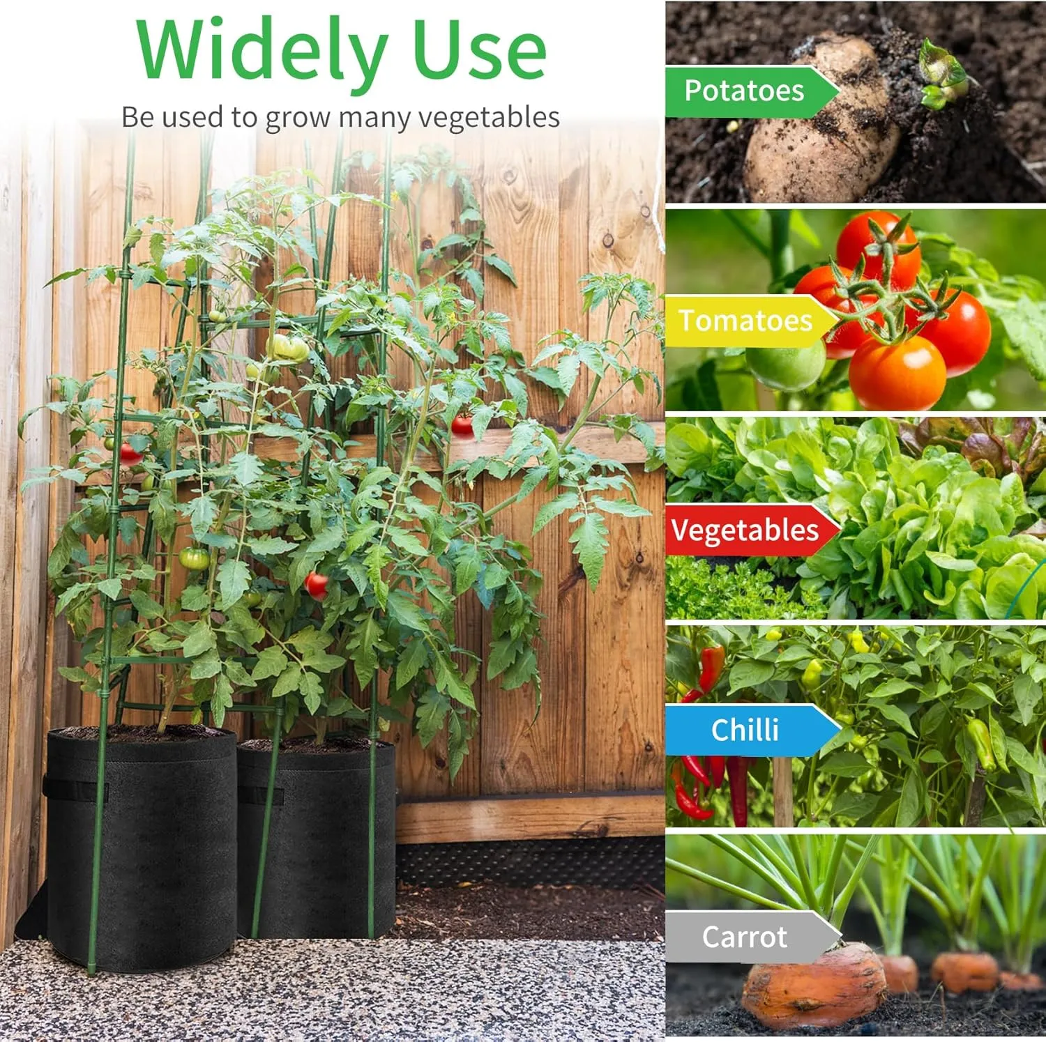 4 Pack Potato Grow Bags 10 Gallon with Flap, Heavy Duty Fabric with Handle and Harvest Window, Non-Woven Planter Pot Plant Garden Bags to Grow Vegetables Tomato, Black
