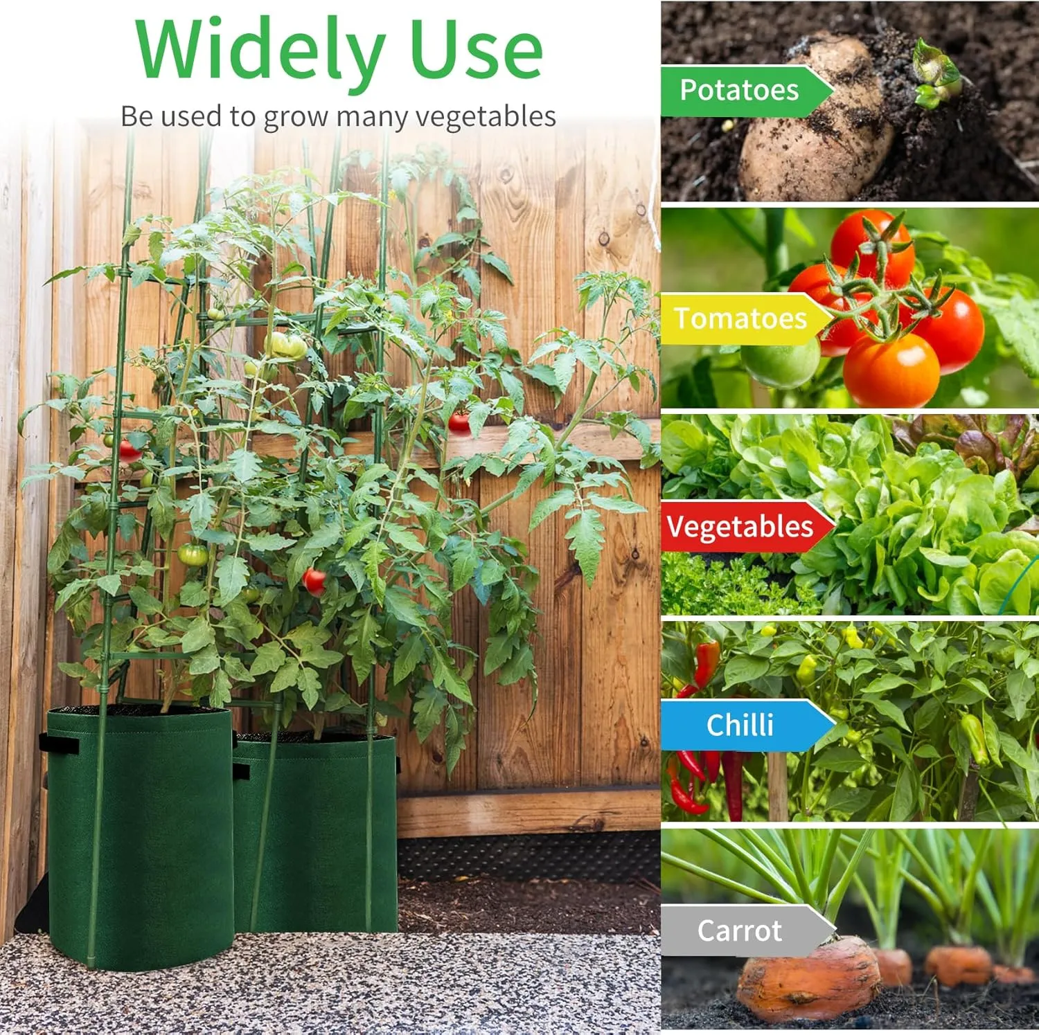 4 Pack Potato Grow Bags 10 Gallon with Flap, Heavy Duty Fabric with Handle and Harvest Window, Non-Woven Planter Pot Plant Garden Bags to Grow Vegetables Tomato, Blackish Green