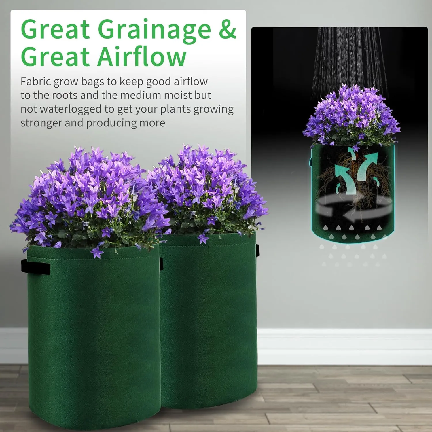 4 Pack Potato Grow Bags 10 Gallon with Flap, Heavy Duty Fabric with Handle and Harvest Window, Non-Woven Planter Pot Plant Garden Bags to Grow Vegetables Tomato, Blackish Green