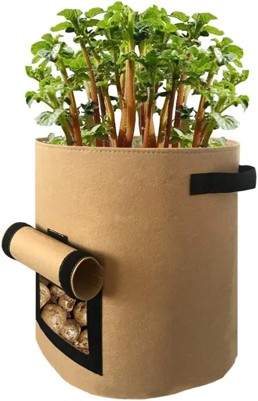 4/7/10 Gallon Potato Grow Bag with Velcro Window, Breathable Fabric Plant Bags for Vegetables, Tomatoes, Carrots - 5 Pack(Green,7Gallon)