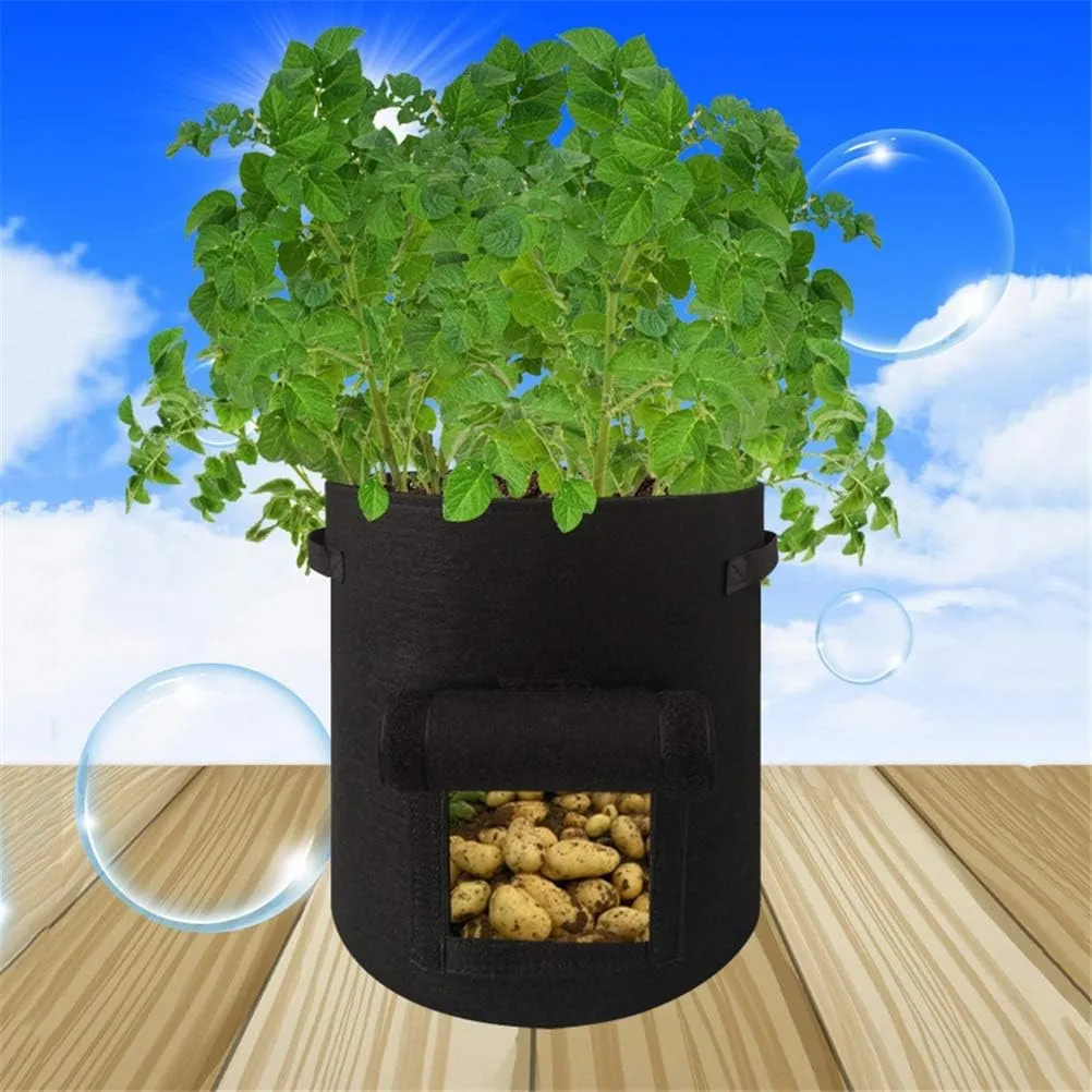 4/7/10 Gallon Potato Grow Bag with Velcro Window, Breathable Fabric Plant Bags for Vegetables, Tomatoes, Carrots - 5 Pack(Green,7Gallon)