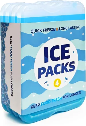 4Pack Reusable Ice Packs for Lunch Boxes - Long-Lasting Freezer Packs Compatible with Cooler Bag, Refreezable Flat Ice Packs, Cooler Accessories for Insulated Bags, Picnic and Travel