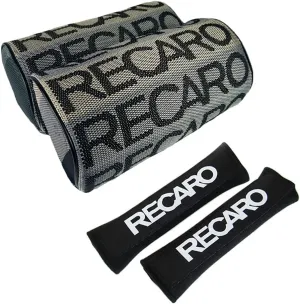 4PCS JDM RECARO Racing Gradation for Car Seat Neck Rest Headrest Pillow with Seat Belt Cover Combo, Fabric Bucket seat Material (Gradation)