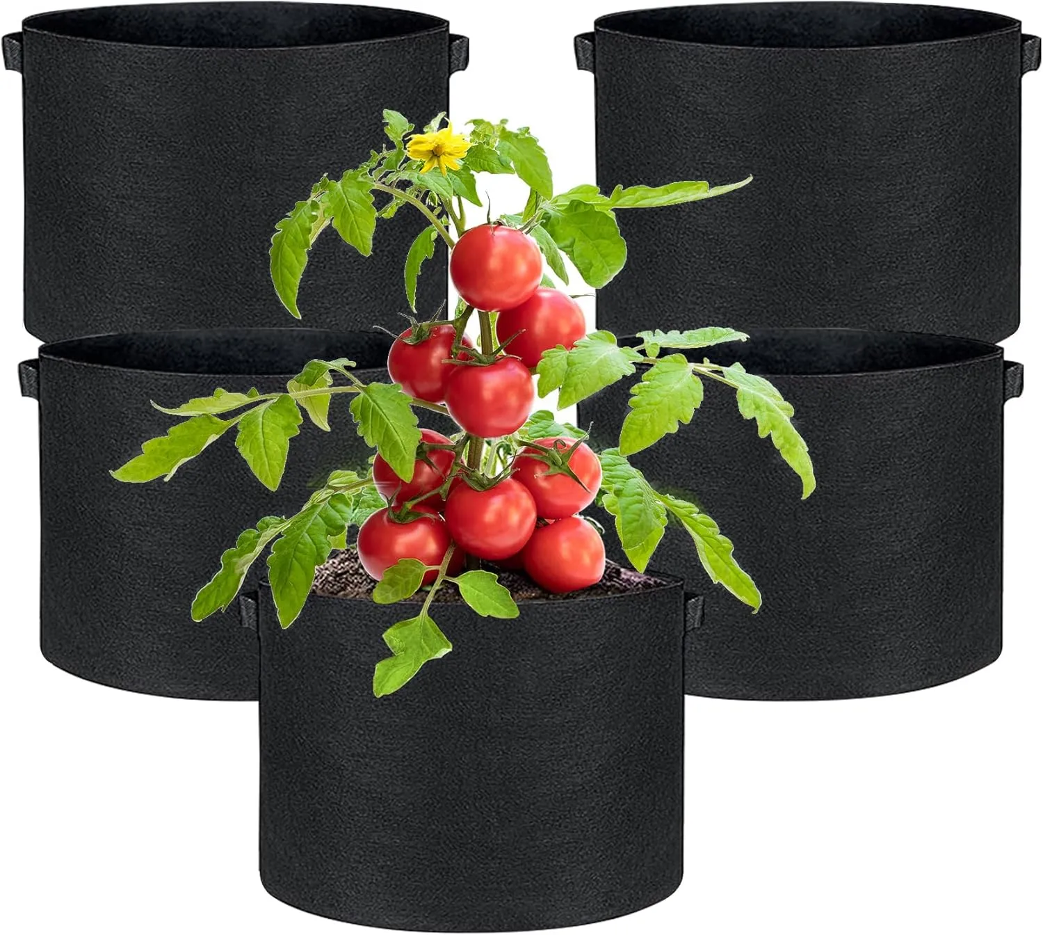 5 Pack Potato Grow Bags 10 Gallon with Flap, Heavy Duty Fabric with Handle, Non-Woven Planter Pot Plant Garden Bags to Grow Vegetables Tomato, Black