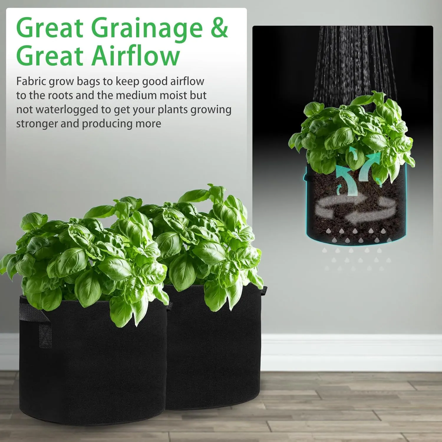 5 Pack Potato Grow Bags 7 Gallon with Flap, Heavy Duty Fabric with Handle, Non-Woven Planter Pot Plant Garden Bags to Grow Vegetables Tomato, Black