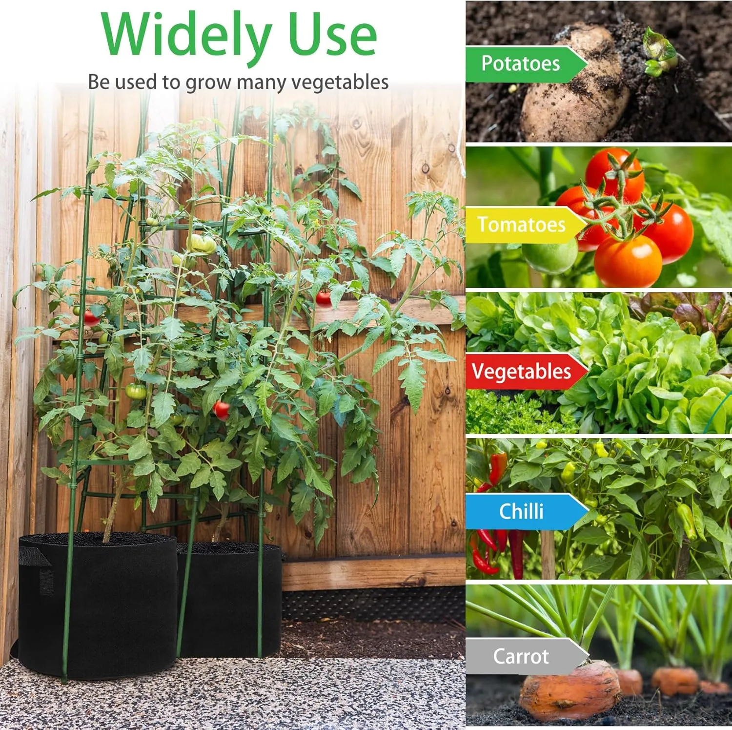 5 Pack Potato Grow Bags 7 Gallon with Flap, Heavy Duty Fabric with Handle, Non-Woven Planter Pot Plant Garden Bags to Grow Vegetables Tomato, Black