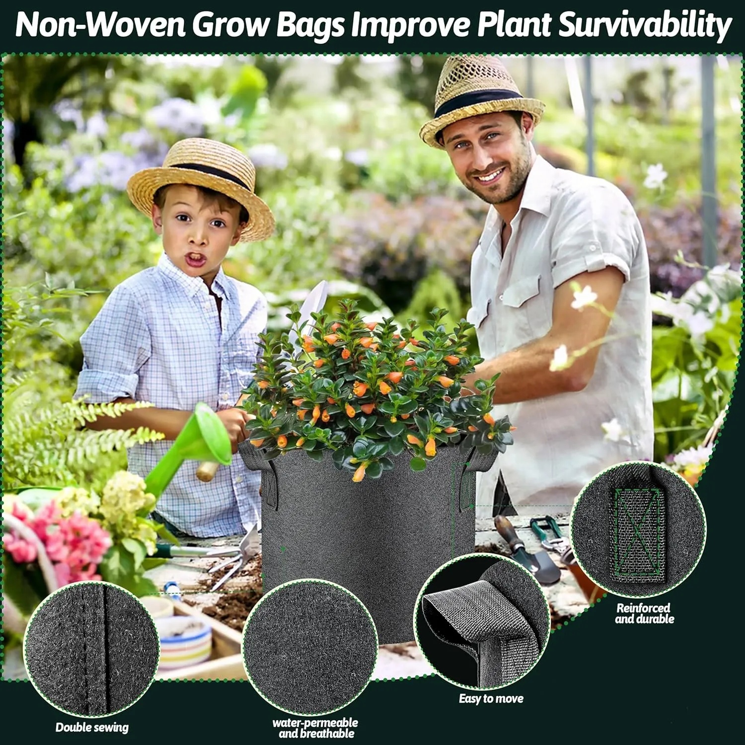 5 Pcs Grow Bags 5 Gallon Plant Grow Bags Multi-Purpose Nonwoven Fabric Pots with Durable Handles,Outdoor Garden Plant Pots for Vegetables Fruits Flowers Herb Succulent Bonsai Plants