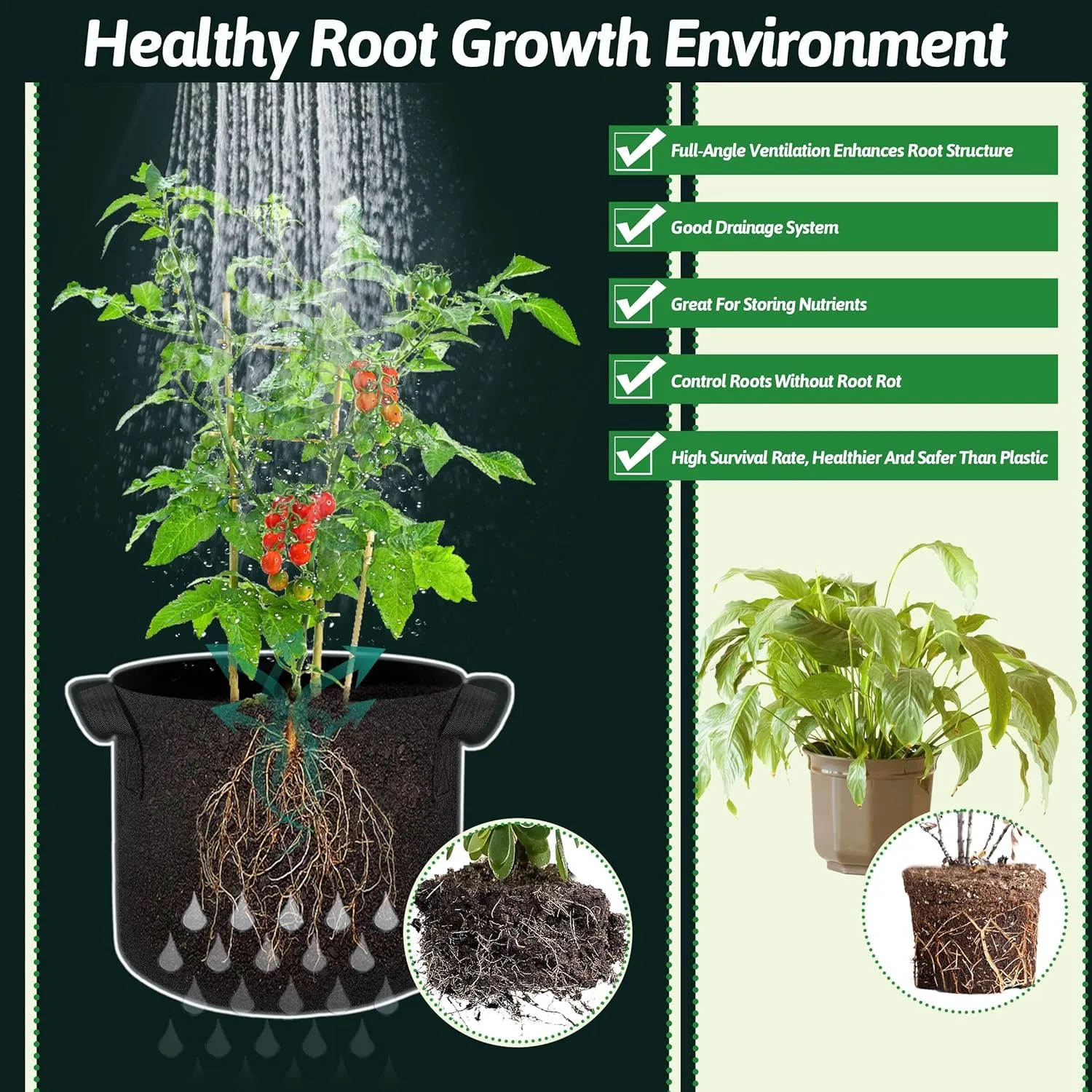 5 Pcs Grow Bags 5 Gallon Plant Grow Bags Multi-Purpose Nonwoven Fabric Pots with Durable Handles,Outdoor Garden Plant Pots for Vegetables Fruits Flowers Herb Succulent Bonsai Plants