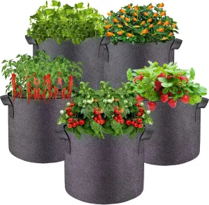 5 Pcs Grow Bags 5 Gallon Plant Grow Bags Multi-Purpose Nonwoven Fabric Pots with Durable Handles,Outdoor Garden Plant Pots for Vegetables Fruits Flowers Herb Succulent Bonsai Plants