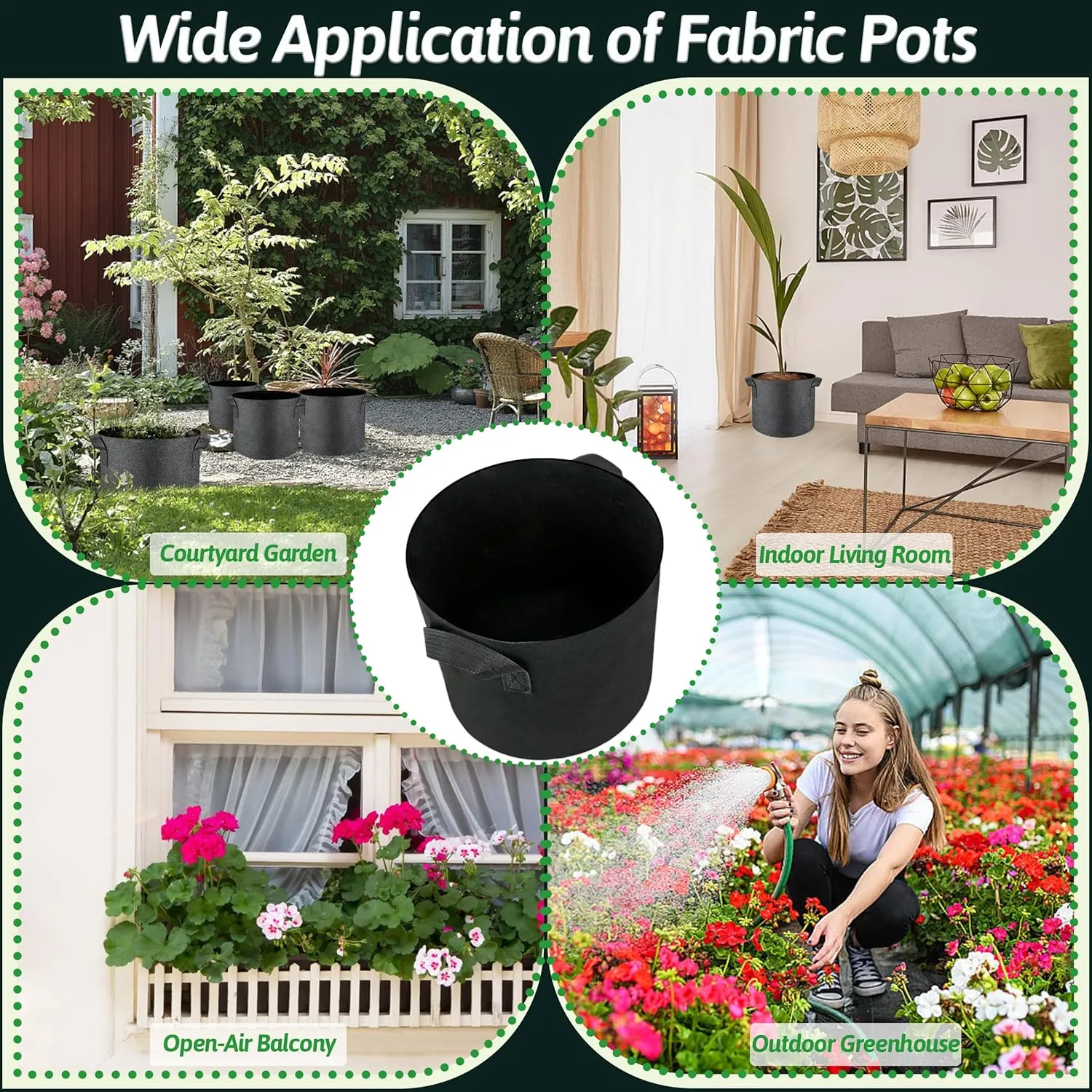 5 Pcs Grow Bags 5 Gallon Plant Grow Bags Multi-Purpose Nonwoven Fabric Pots with Durable Handles,Outdoor Garden Plant Pots for Vegetables Fruits Flowers Herb Succulent Bonsai Plants