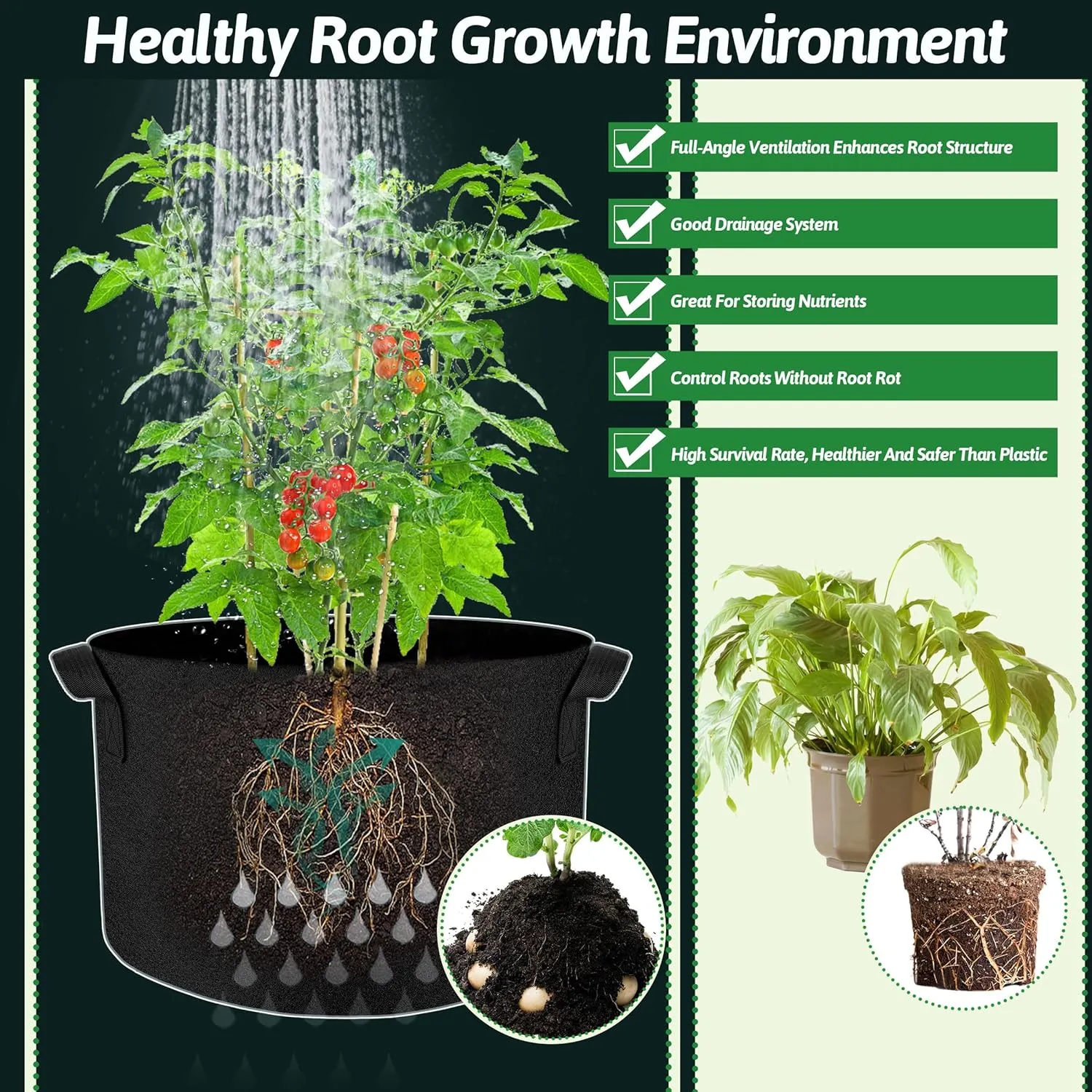 5 Pcs Grow Bags Plant Grow Bags Multi-Purpose Nonwoven Fabric Pots with Durable Handles,Outdoor Garden Plant Pots for Vegetables Fruits Flowers Herb Succulent Bonsai Plants
