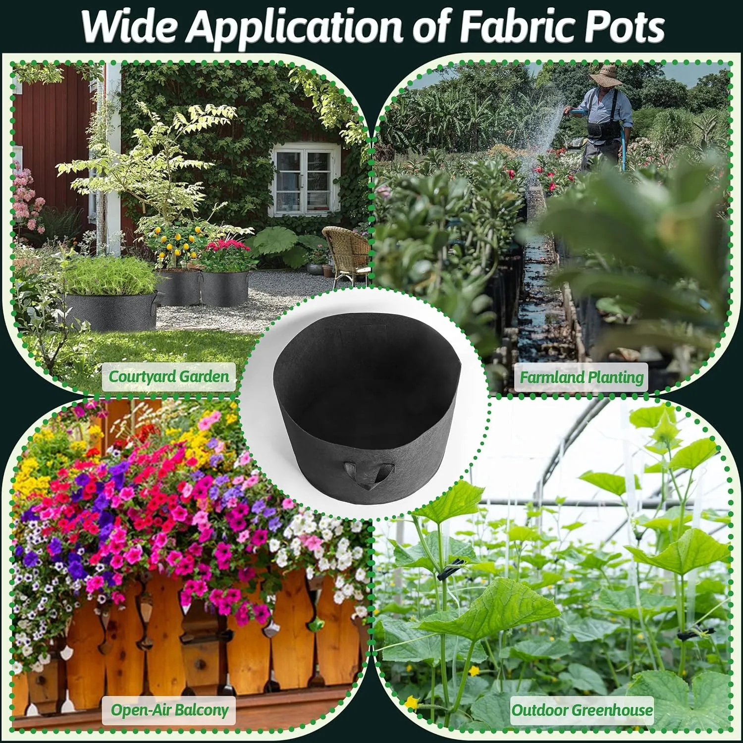 5 Pcs Grow Bags Plant Grow Bags Multi-Purpose Nonwoven Fabric Pots with Durable Handles,Outdoor Garden Plant Pots for Vegetables Fruits Flowers Herb Succulent Bonsai Plants