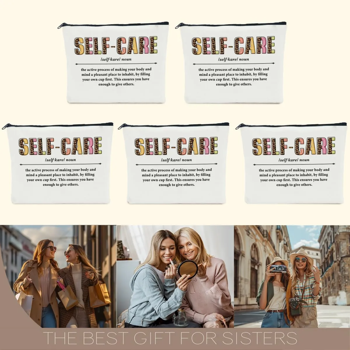 5 PCS Self Care Gifts Inspirational Gifts for Women Positive Affirmations Makeup Bag Motivational Gifts Encouragement Gifts for Women Female Sister Friend Christmas Cosmetic Bag Travel Toiletry Bag