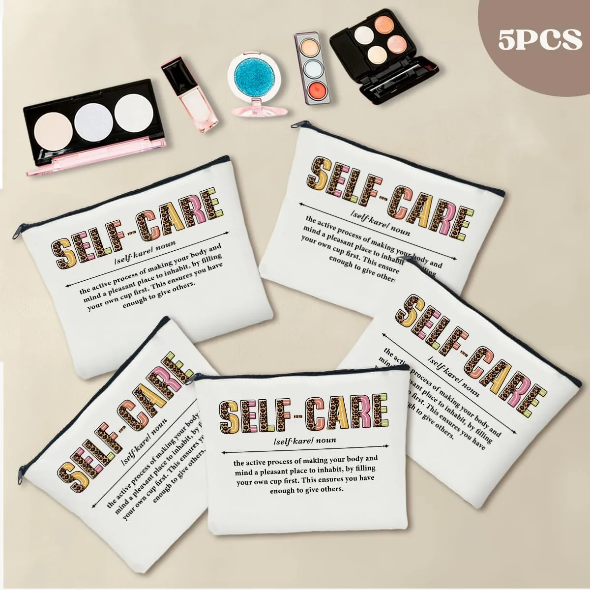 5 PCS Self Care Gifts Inspirational Gifts for Women Positive Affirmations Makeup Bag Motivational Gifts Encouragement Gifts for Women Female Sister Friend Christmas Cosmetic Bag Travel Toiletry Bag