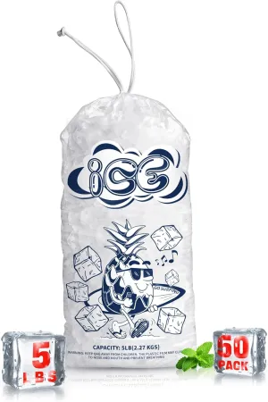 50 Pack Ice Bags 05 lb with Drawstring, Heavy-Duty Ice Bags for Ice Machine(2 Mils Thickness)