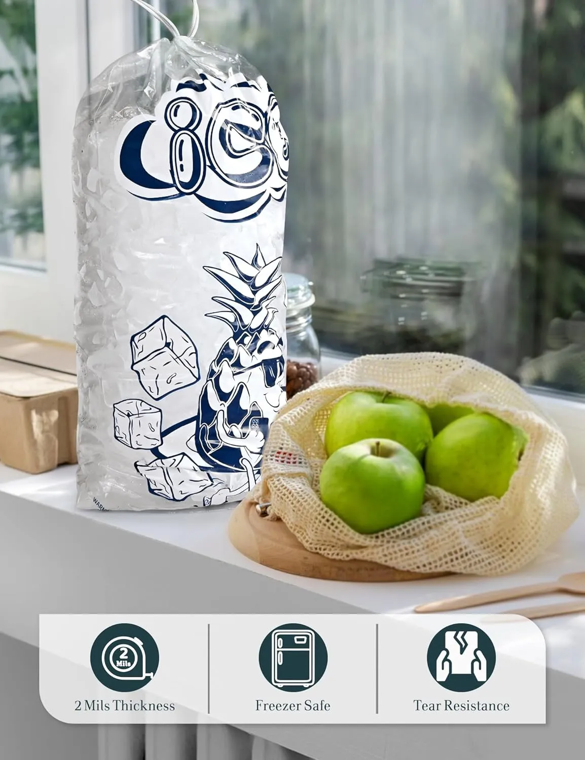 50 Pack Ice Bags 05 lb with Drawstring, Heavy-Duty Ice Bags for Ice Machine(2 Mils Thickness)