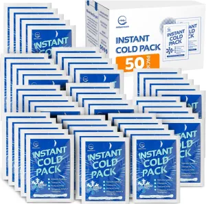 50 Pack Instant Ice Cold Pack (6” x 4.5”) - Disposable Instant Ice Packs for Injuries | Cold Compress Ice Pack for Pain Relief