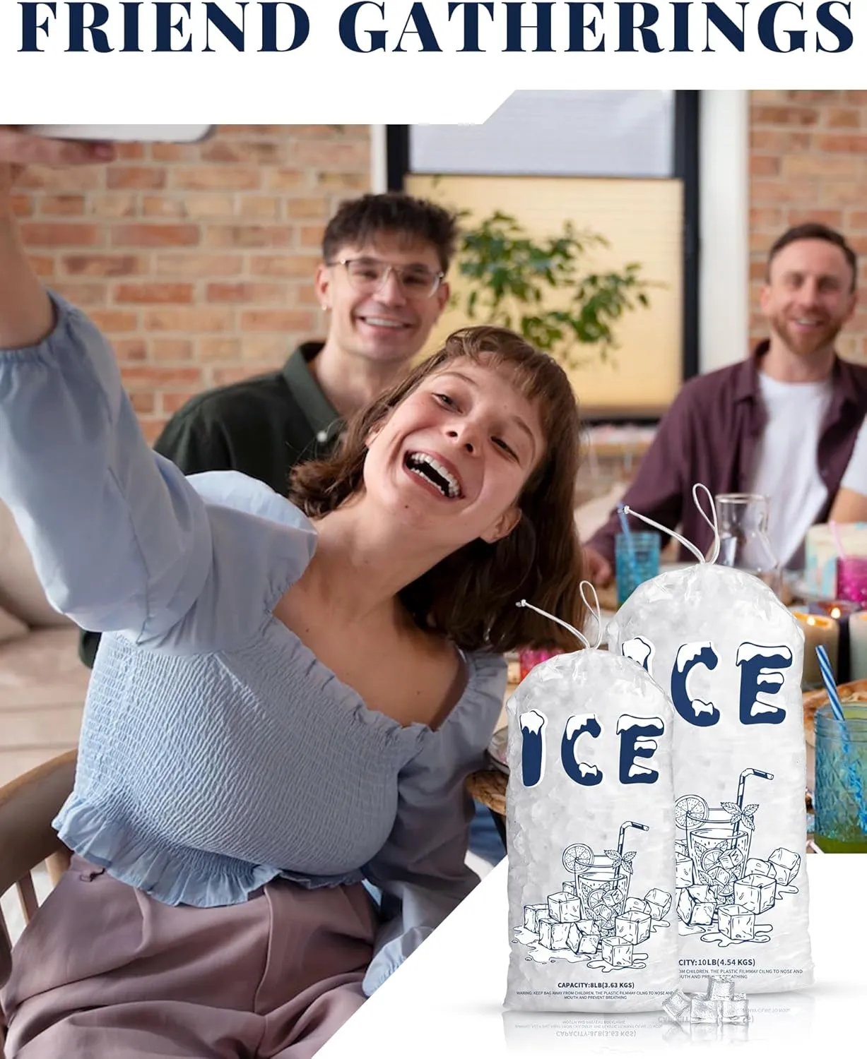 50 Pack Plastic Ice Bags 5 lb, Heavy-Duty Ice Bags 17 x 9 inch with Drawstring(2 Mils Thickness)
