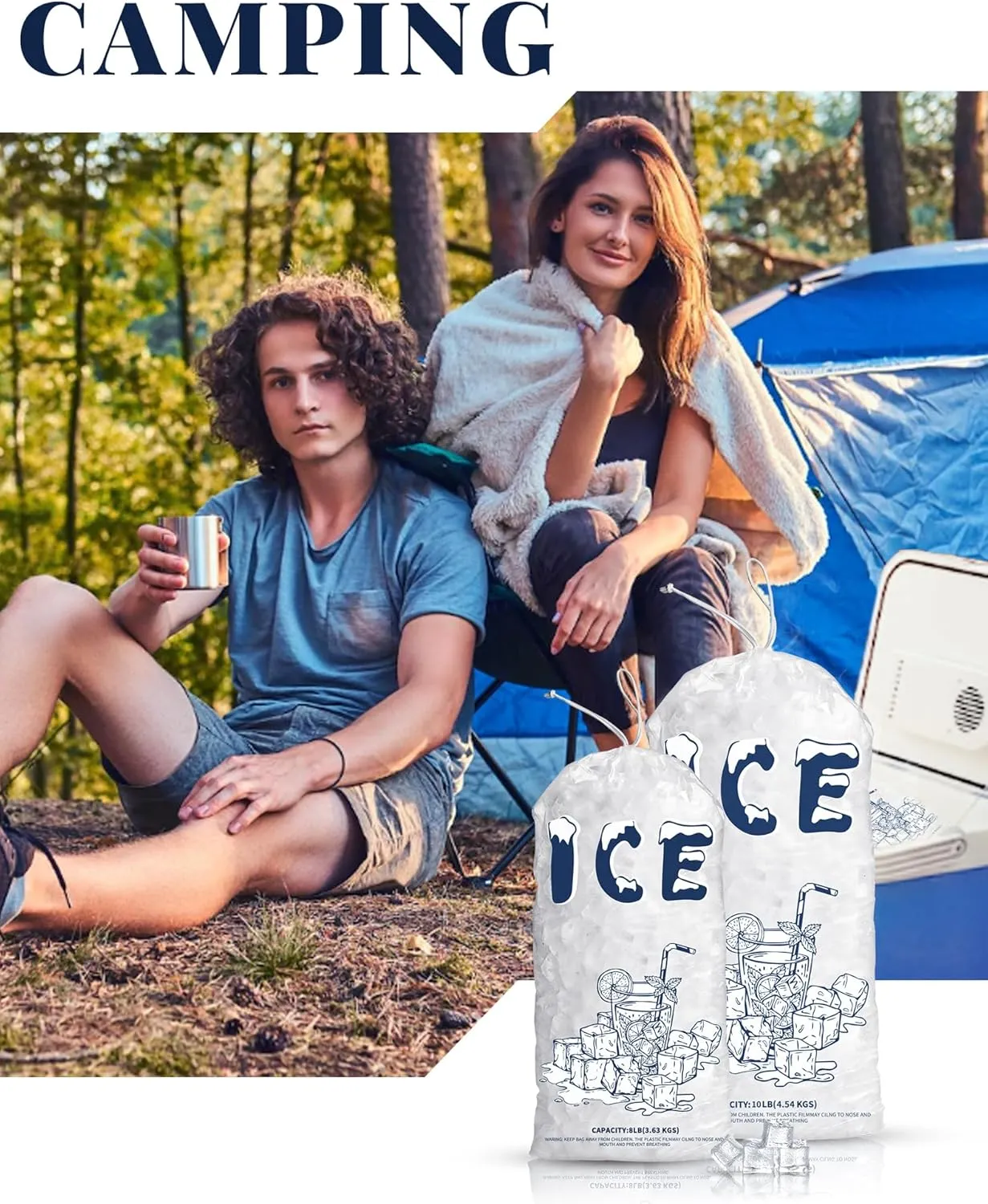 50 Pack Plastic Ice Bags 5 lb, Heavy-Duty Ice Bags 17 x 9 inch with Drawstring(2 Mils Thickness)