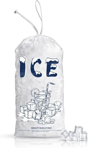 50 Pack Plastic Ice Bags 5 lb, Heavy-Duty Ice Bags 17 x 9 inch with Drawstring(2 Mils Thickness)