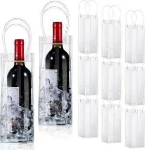 50 Pieces Ice Wine Bag Portable Wine Cooler Bag Drink Bags Clear Wine Pouch Cooler Collapsible PVC Wine Pouch Bags with Handle for Champagne Cold Beer Chilled Beverages Iced Drinks Party Outdoor