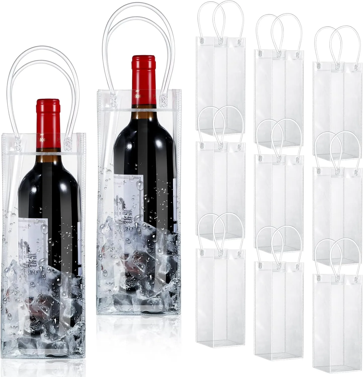 50 Pieces Ice Wine Bag Portable Wine Cooler Bag Drink Bags Clear Wine Pouch Cooler Collapsible PVC Wine Pouch Bags with Handle for Champagne Cold Beer Chilled Beverages Iced Drinks Party Outdoor