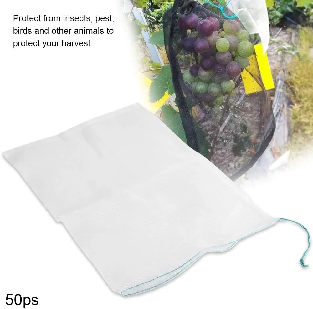 50pcs Fruit Protection Bags | Nylon Mesh Drawstring Bags for Tomatoes/Grapes/Orchard Fruits | Garden Protection Tool | Breathable Design for Plant Growth (30 * 20cm)