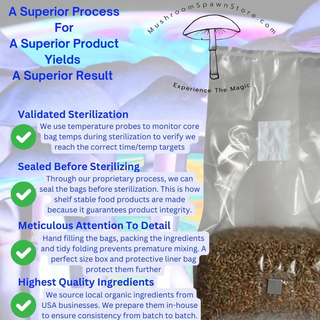 5lb Organic Sterile Mushroom Grain Spawn | Injector Port Grow Bags, Hydrated, Ready to Inoculate (Pack of 2) | Made in USA