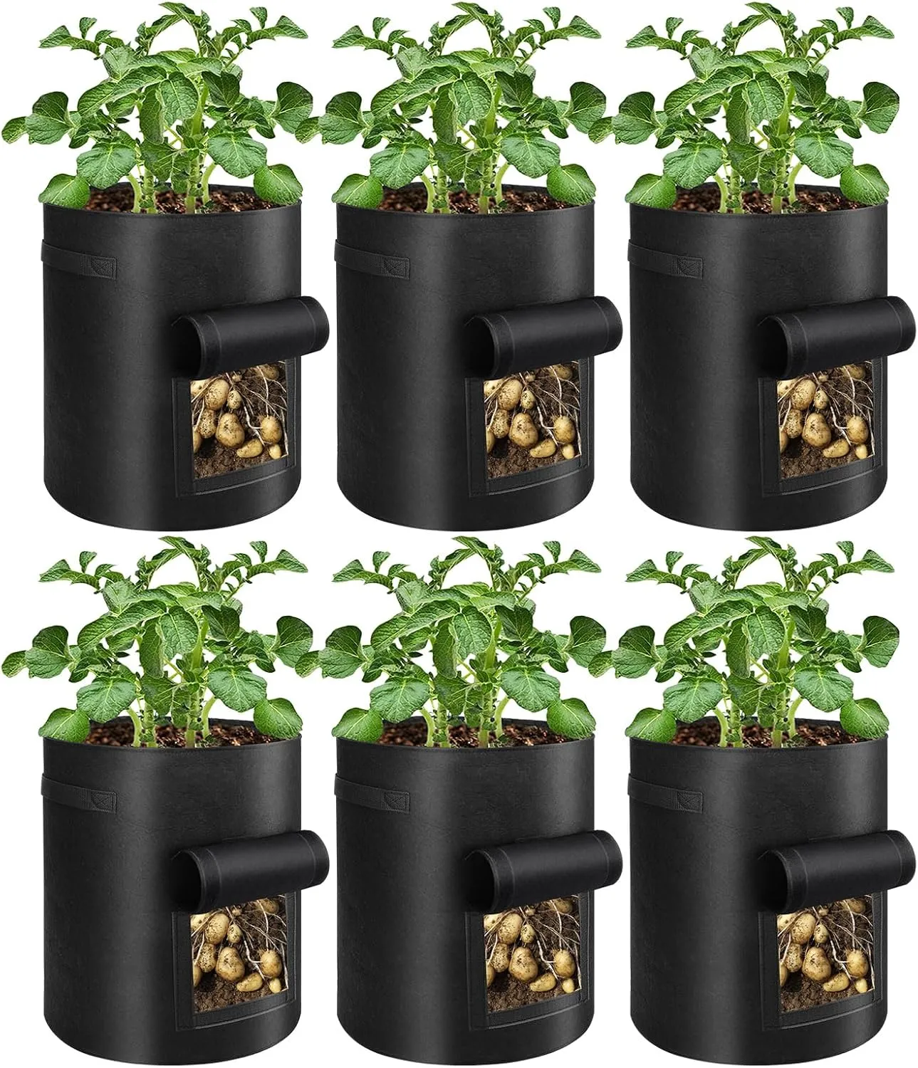 6 Pack Potato Grow Bags 10 Gallon with Flap and Handle, Planter Pots Thick Fabric Garden Containers for Tomato, Vegetable and Fruits