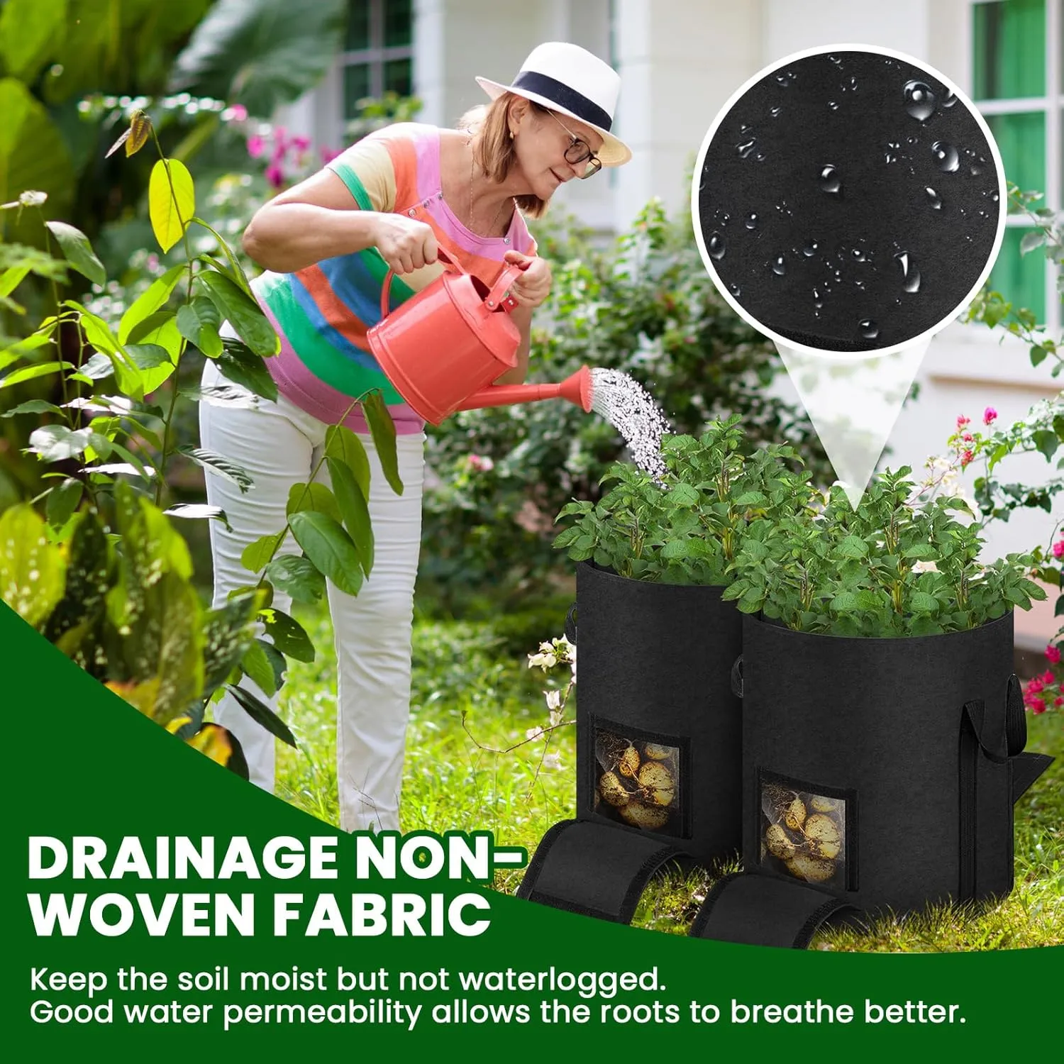6 Pcs Upgraded Potato Grow Bags 10 Gallon with Harvest Window Visible Window Planting Bags Gardening Pots Thickened Nonwoven Planter for Growing Potato Tomato Vegetable (Black)