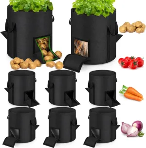 6 Pcs Upgraded Potato Grow Bags 10 Gallon with Harvest Window Visible Window Planting Bags Gardening Pots Thickened Nonwoven Planter for Growing Potato Tomato Vegetable (Black)