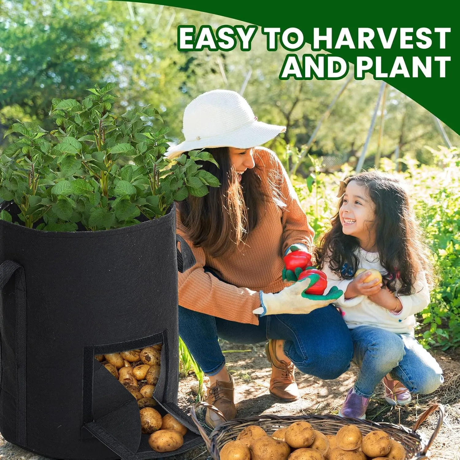 6 Pcs Upgraded Potato Grow Bags 10 Gallon with Harvest Window Visible Window Planting Bags Gardening Pots Thickened Nonwoven Planter for Growing Potato Tomato Vegetable (Black)