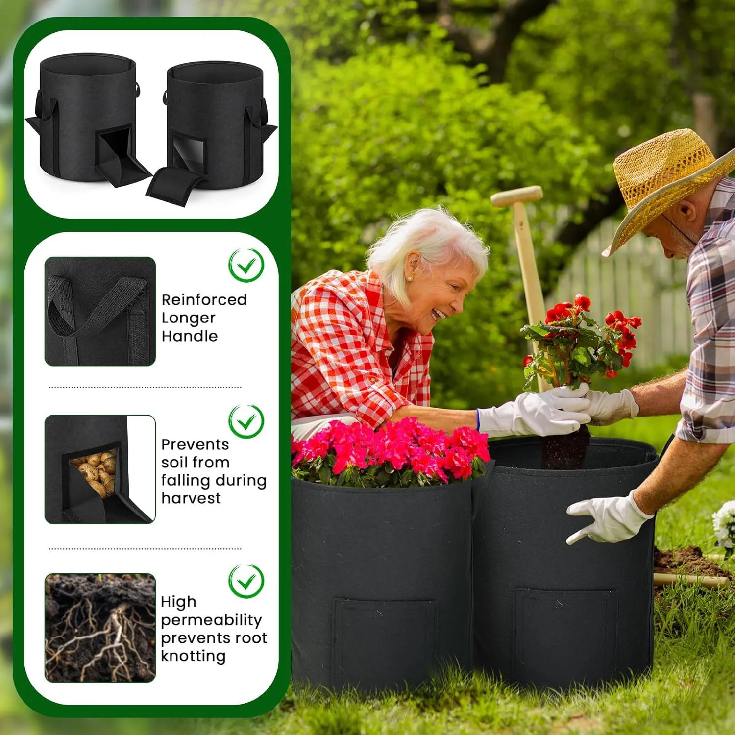 6 Pcs Upgraded Potato Grow Bags 10 Gallon with Harvest Window Visible Window Planting Bags Gardening Pots Thickened Nonwoven Planter for Growing Potato Tomato Vegetable (Black)