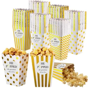 60 Pcs Gold Popcorn Boxes Paper Bags Bulk 20oz Wedding Party Favors with He Popped The Question Stickers Bridal Shower Engaged Candy Popcorn Containers Goody Snack Treat Boxes