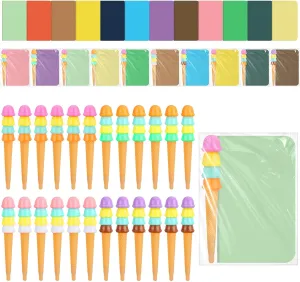 72 Pcs End of Year Students Gift Includes Black Ink Ice Cream Pens Solid Color Notebooks with Adhesive Bags for Classroom Summer Gifts School Office Birthday Party
