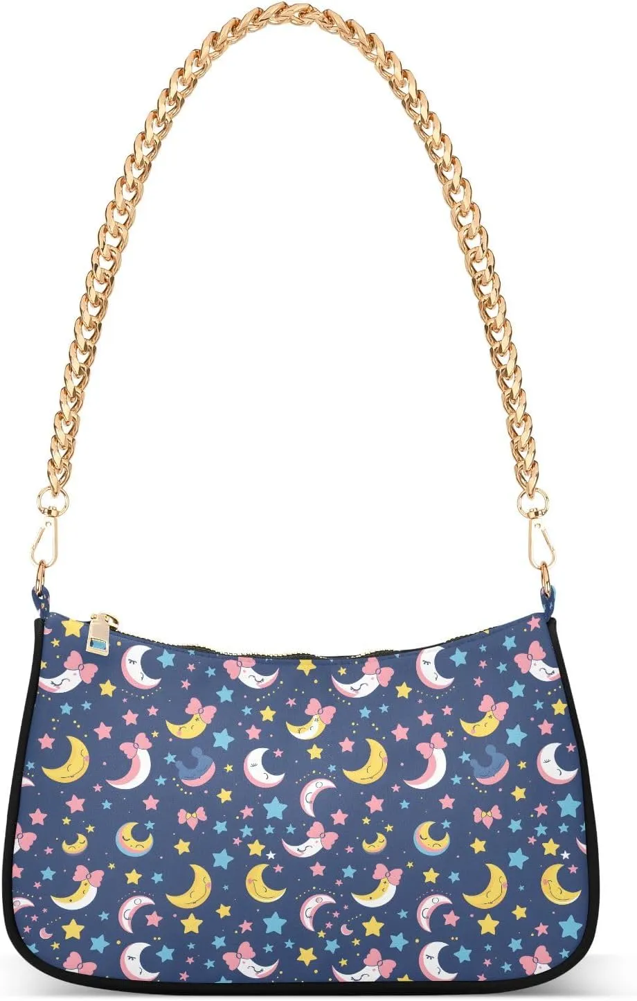 A Kawaii Sailor Moon Clutch Shoulder Bag for Women, Hobo Tote Handbag with Gold Chain, Crossbody Bag with Zipper Closure
