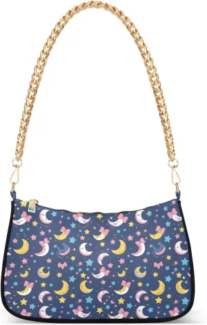 A Kawaii Sailor Moon Clutch Shoulder Bag for Women, Hobo Tote Handbag with Gold Chain, Crossbody Bag with Zipper Closure