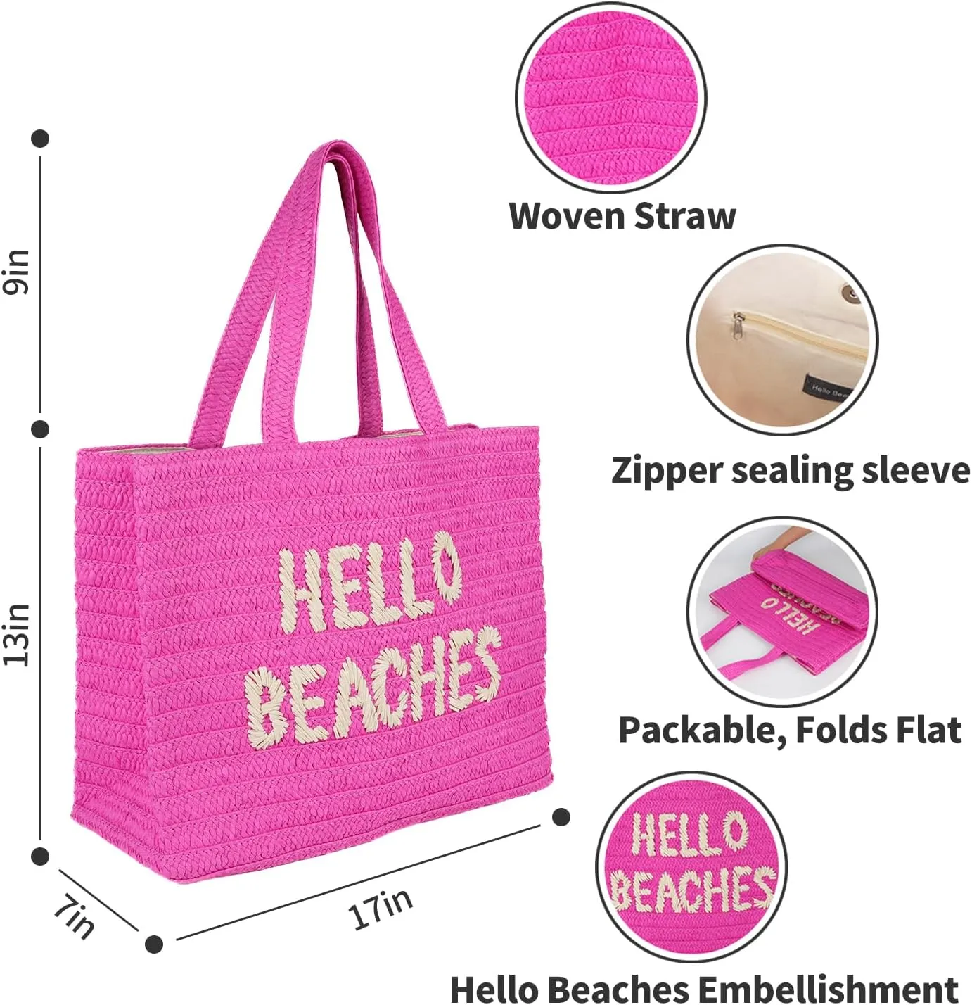 A Packable Beach Bag | The Straw Beach Tote Bag of 2025 | Beach Bags for Women Vacation | Large Beach Bag