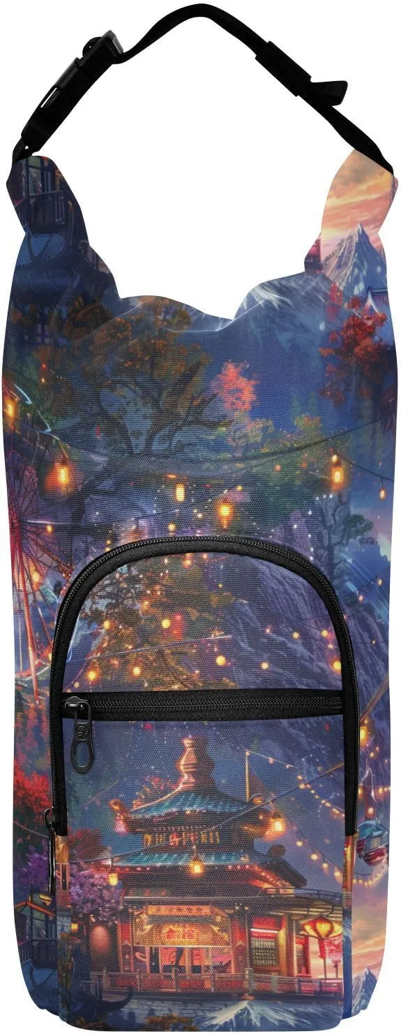 A Vibrant Amusement Park Water Bottle Waist Pack Water Bottle Carrier for Walking Hiking Gear Water Bottles Backpack,Fits 20 oz, 24 oz, 32 oz,40 oz Bottles