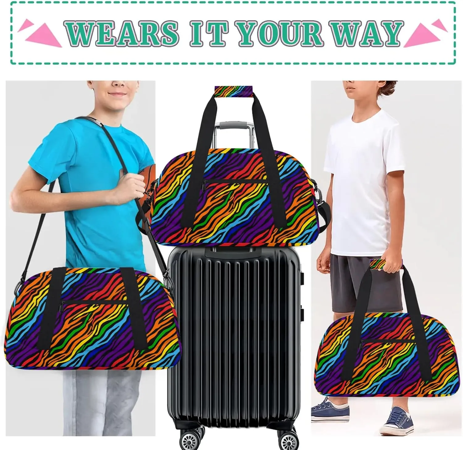 Abstract Stripe 18 inch Small Gym Bag for Women and Men, Lightweight Carry On Weekender Bag Mini Duffel Bag for Travel Sports Workout